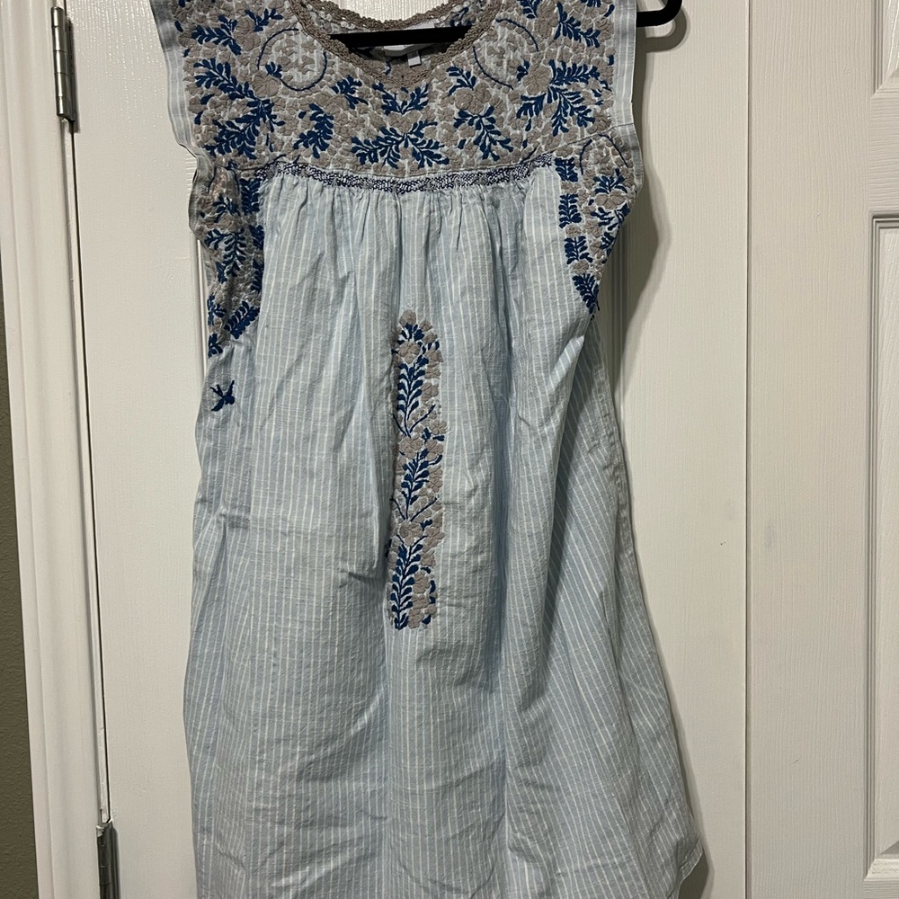 Mi Golondrina Blue and Gray Embroidered dress